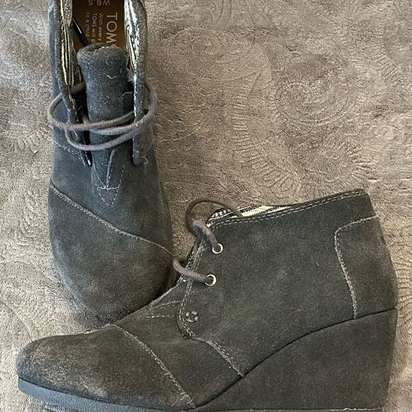 Toms Desert Wedge Gray Suede Leather Ankle Booties Lace Up Size 6.5 - Picture 6 of 10